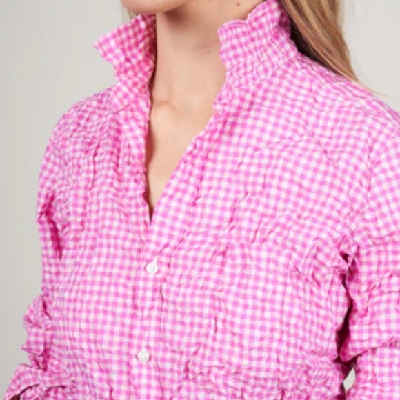FRANK & EILEEN Pink Linen Gingham "Barry" Top - Picture 2 of 12